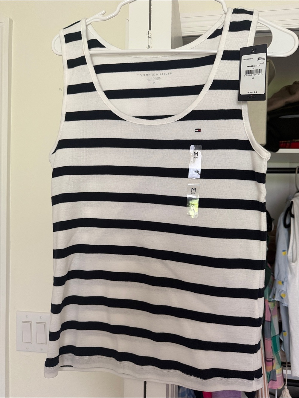 Tommy Hilfiger Navy and White Horizontal Stripe Tank Top